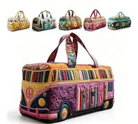 Hippie Van Quilted Duffle Bag - Boho Weekend Bag with Adjustable Shoulder Strap, Retro Style for Women, Ideal for Short Trips, Handy Travel Bag for Holiday & Party, l, Bohemian