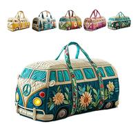 Hippie Van Quilted Duffle Bag - Boho Weekend Bag with Adjustable Shoulder Strap, Retro Style for Women, Ideal for Short Trips, Handy Travel Bag for Holiday & Party, N, Bohemian
