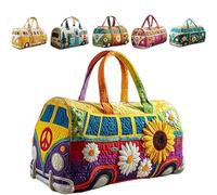 Hippie Van Quilted Duffle Bag - Boho Weekend Bag with Adjustable Shoulder Strap, Retro Style for Women, Ideal for Short Trips, Handy Travel Bag for Holiday & Party, F, Bohemian