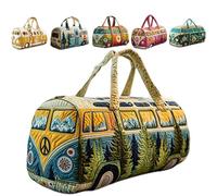Hippie Van Quilted Duffle Bag - Boho Weekend Bag with Adjustable Shoulder Strap, Retro Style for Women, Ideal for Short Trips, Handy Travel Bag for Holiday & Party, b, Bohemian