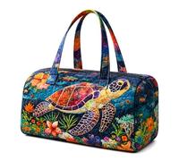 Hippie Van Quilted Duffle Bag, Retro Boho Quilted Tote Bag for Women, Lightweight Floral Travel Weekender Bag, Seaside Style Portable Beach Bag (J,L(18″Lx9″Wx9″H))