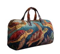 Hippie Van Quilted Duffle Bag, Retro Boho Quilted Tote Bag for Women, Lightweight Floral Travel Weekender Bag, Seaside Style Portable Beach Bag (A,M(16″Lx8″Wx8″H))