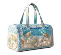 Hippie Van Quilted Duffle Bag, Retro Boho Quilted Tote Bag for Women, Lightweight Floral Travel Weekender Bag, Seaside Style Portable Beach Bag (C,L(18″Lx9″Wx9″H))