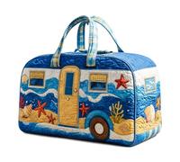 Hippie Van Quilted Duffle Bag, Retro Boho Quilted Tote Bag for Women, Lightweight Floral Travel Weekender Bag, Seaside Style Portable Beach Bag (M(16″Lx8″Wx8″H),K2)