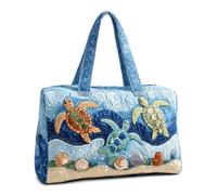 Hippie Van Quilted Duffle Bag, Retro Boho Quilted Tote Bag for Women, Lightweight Floral Travel Weekender Bag, Seaside Style Portable Beach Bag (F1,M(16″Lx8″Wx8″H))