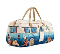 Hippie Van Quilted Duffle Bag, Retro Boho Quilted Tote Bag for Women, Lightweight Floral Travel Weekender Bag, Seaside Style Portable Beach Bag (K1,M(16″Lx8″Wx8″H))