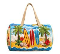 Hippie Van Quilted Duffle Bag, Retro Boho Quilted Tote Bag for Women, Lightweight Floral Travel Weekender Bag, Seaside Style Portable Beach Bag (R,M(16″Lx8″Wx8″H))