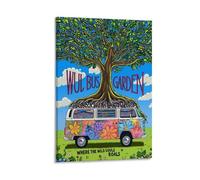 Hippie Van Wall Art Colorful Tree Bus Poster with Wildflowers And Roots Boho Psychedelic Print for Retro Vanlife Festival Decor Or Nature Lover Gift Where The Wild Souls Roam Quote 20x30inch Frame