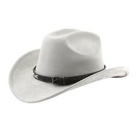 Hippie Western Cowboy Hat for Unisex Classic Felt Fedora Wide Brim Outdoor Hat, Soft Suede Faux Leather Finish, Adjustable Strap for Men Women, Great for Halloween Carnival & Cosplay Grey