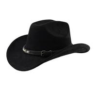 Hippie Western Cowboy Hat for Unisex Classic Felt Fedora Wide Brim Outdoor Hat, Soft Suede Faux Leather Finish, Adjustable Strap for Men Women, Great for Halloween Carnival & Cosplay Black