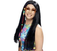 Hippie Wig 1960s 70s Adults Hippy Fancy Dress Long Straight Wig Black Blonde