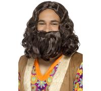 Hippie Wig Mens 60s 70s Hippy Fancy Dress Acessory Wig + Beard Jesus Kit