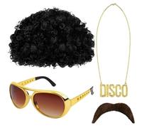 Hippie Wige Costume and Accessoriess Suit, Afro Waig | Funky Hiappie Cosplay with Wfig Sunglasses Necklace Mustache | Hippiee Accessories for 50/60/70s Theme Parties, Halloween Parties, Christmas