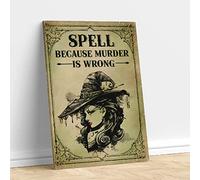 Hippie Witch Girl Spell Because Murder is The Wrong Canvas Vintage Tin Sign Hippie Wall Decor Art Room Home Office Bedroom Living Metal Fun Decor Housewarming Gift 5.5x8inch