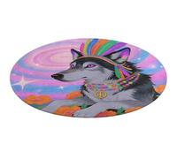 Hippie Wolf Round Area Rug Non Slip Backing Doormat Water Absorbent Plush Throw Low-Pile Non-Slip Floor Mat Carpet for Living Room Bedroom Entryway Nursery Room 80 * 80cm