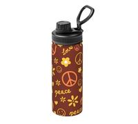 Hippiesï¼ŒAnti-War 18oz Sports Insulated Kettle Full-Width Printed Design 304 Stainless Steel Inner Double-Layer Heat Insulation Leak-Proof Portable Water Cup Suitable for Outdoor Camping