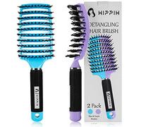 HIPPIH 2 Pack Boar Bristle Hair Brush, Wet & Dry No Pull Curved Vented Hair Brush, Styling Magical Brush Detangler for Kids & Men, Hairbrush for Women Can Adds Shine & Smooth Curly Thick Hair