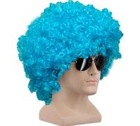 Hippity Hop Curly Clown Funky Disco Afro Malinga Wig Joker Fancy Wig For Men And Women Halloween, Fancy Dress, Dj, Ipl Matches Celebration, Birthday, Bachelor Party Celebration (Colour Blue)