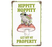 Hippity Hoppity Get Off My Property Frog No Trespassing Tin Signs - Funny Frog Room Decor Vintage Plaque For Home, Kitchen, Bar, Patio, Room, Garage Retro Metal Tin Sign 8X12 Inches