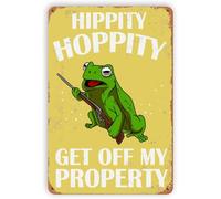 Hippity Hoppity Get Off My Property Frog No Tresspassing Sign Vintage Warning Wall Decor Vintage for Home Kitchen Bar Patio Room Garage Retro Tin Poster Plaque 12"x8" Inch
