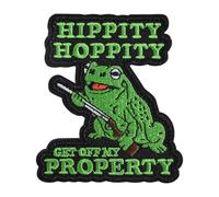 Hippity Hoppity Get Off My Property Frog Patch, Armed Frog with Gun Meme Hook and Loop Embroidered Morale Patch for Backpack Hat Vest, Animal Tactical Military Embroidered Applique, Funny Edgy Emblem
