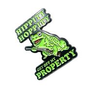 Hippity Hoppity Get Off My Property Green Frog Shotgun Metal Enamel Pin Badge