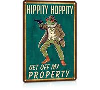 Hippity Hoppity Get Off My Property Sign - Funny Frog Garden Decor - Cute Frog Cottagecore Room Decor Poster - Private Property No Trespassing Sign 12x8 Inches Metal Tin Sign