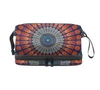 Hipple India Bohemia Mandala Double Layer Cosmetic Bag for Women and Girls, Travel Toiletry Bag Makeup Handy Pouch Organiser Bag with Brush Compartment