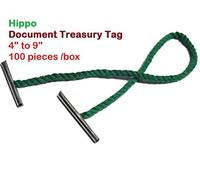 Hippo 6 Inch Short Length Metal End Green Cord Treasury Tag - Pack of 200 Highly Durable Fastening or Binding Filing Instrument Ideal