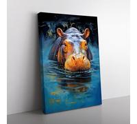 Hippo Abstract Art Canvas Print for Living Room Bedroom Home Office Décor, Wall Art Picture Ready to Hang, 76x50 cm (30x20 Inch)