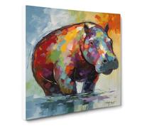 Hippo Abstract Art Canvas Wall Art Print Ready to Hang, Framed Picture for Living Room Bedroom Home Office Décor, 50x50 cm (20x20 Inch)