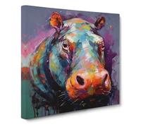 Hippo Abstract Art No.1 Canvas Wall Art Print Ready to Hang, Framed Picture for Living Room Bedroom Home Office Décor, 50x50 cm (20x20 Inch)