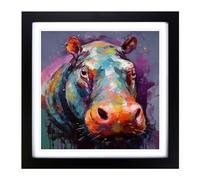 Hippo Abstract Art No.1 Framed Print | 18x18 Inch Black Framed Wall Art | Ready to Hang | Abstract Fantasy Picture | Living Room Bedroom Lounge Office