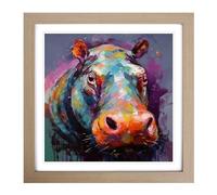 Hippo Abstract Art No.1 Framed Print | 18x18 Inch Oak Framed Wall Art | Ready to Hang | Abstract Fantasy Picture | Living Room Bedroom Lounge Office