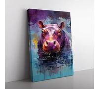 Hippo Abstract Art No.2 Canvas Print for Living Room Bedroom Home Office Décor, Wall Art Picture Ready to Hang, 76x50 cm (30x20 Inch)