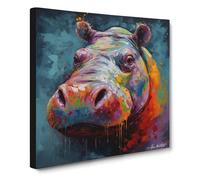 Hippo Abstract Art No.3 Canvas Wall Art Print Ready to Hang, Framed Picture for Living Room Bedroom Home Office Décor, 50x50 cm (20x20 Inch)