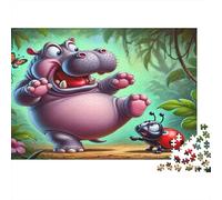 Hippo And Ladybug Jigsaw Puzzle 1000 Piece Recycled Paper for Adults Puzzle for Adults Fun Challenging Family Game Fun Home Activity Great Gift for Decompression 70x50cm/1000pcs