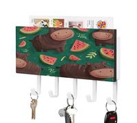 Hippo and Watermelon Leather Key Holder for Wall Decorative with 5 Hooks & Mail Organizer Entryway Keys Rack