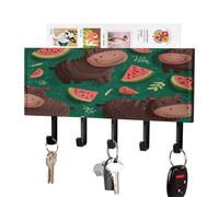 Hippo and Watermelon Leather Key Holder for Wall Decorative with 5 Hooks & Mail Organizer Entryway Keys Rack