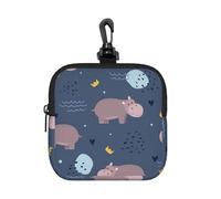 Hippo Animal, Coin Purse Square Zipper Storage Bag, Change Pouch with Lobster Buckle Clasp Buckle, Change Purse