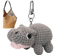 Hippo Animal, Crocheted School Bag Pendant, Handmade Plush Decoration, Key Ring, Backpack Pendant Accessory, for Backpack, School Bag, Car Purse, Women, Animal Lovers, Children, Small with