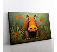 Hippo Art Deco Canvas Print for Living Room Bedroom Home Office Décor, Wall Art Picture Ready to Hang, 76x50 cm (30x20 Inch)
