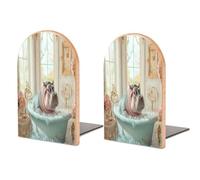 Hippo Bathing Wood Book Ends Universal Bookends 1 Pair Heavy Books Holders for Office Home Library