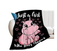 Hippo Blanket Soft Cozy Pink Hippo Throw Blanket Super Fuzzy Fluffy Warm Just a Girl Who Loves Hippos Lightweight Fleece Flannel Gifts Blankets for Kids Adults 50"X40"