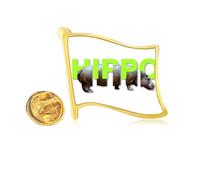 Hippo Body Combination Golden Metal Flag Lapel Pin Badge