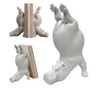 Hippo Bookends, Animal Book Holders for Bookshelf Home Office Desk Decor, Clumsy Hippo Bookends Funny Hippopotamus Ends Book Ornament for Various Types of Books