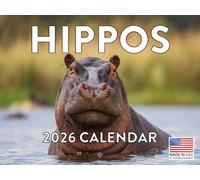 Hippo Calendar 2026 Hippopotamus Hippos Monthly Wall Calender 12 Month | American Made In The USA