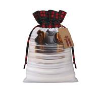 Hippo Christmas Drawstring Linen Gift Bag Paired With Scottish Plaid Fabric, With A Delicate And Simple Texture
