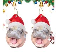 Hippo Christmas Ornaments Cute Hippo Christmas Ornament, 2D Acrylic Christmas Hippo Ornament Acrylic Christmas Baby Hippo with Santa Hat Hippo