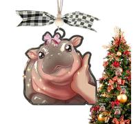 Hippo Christmas Tree Decoration, Acrylic 2D Cute Hippo Pendant, Home Accessories for Living Room, Bedroom, Office, School, Classroom, Student Dorm